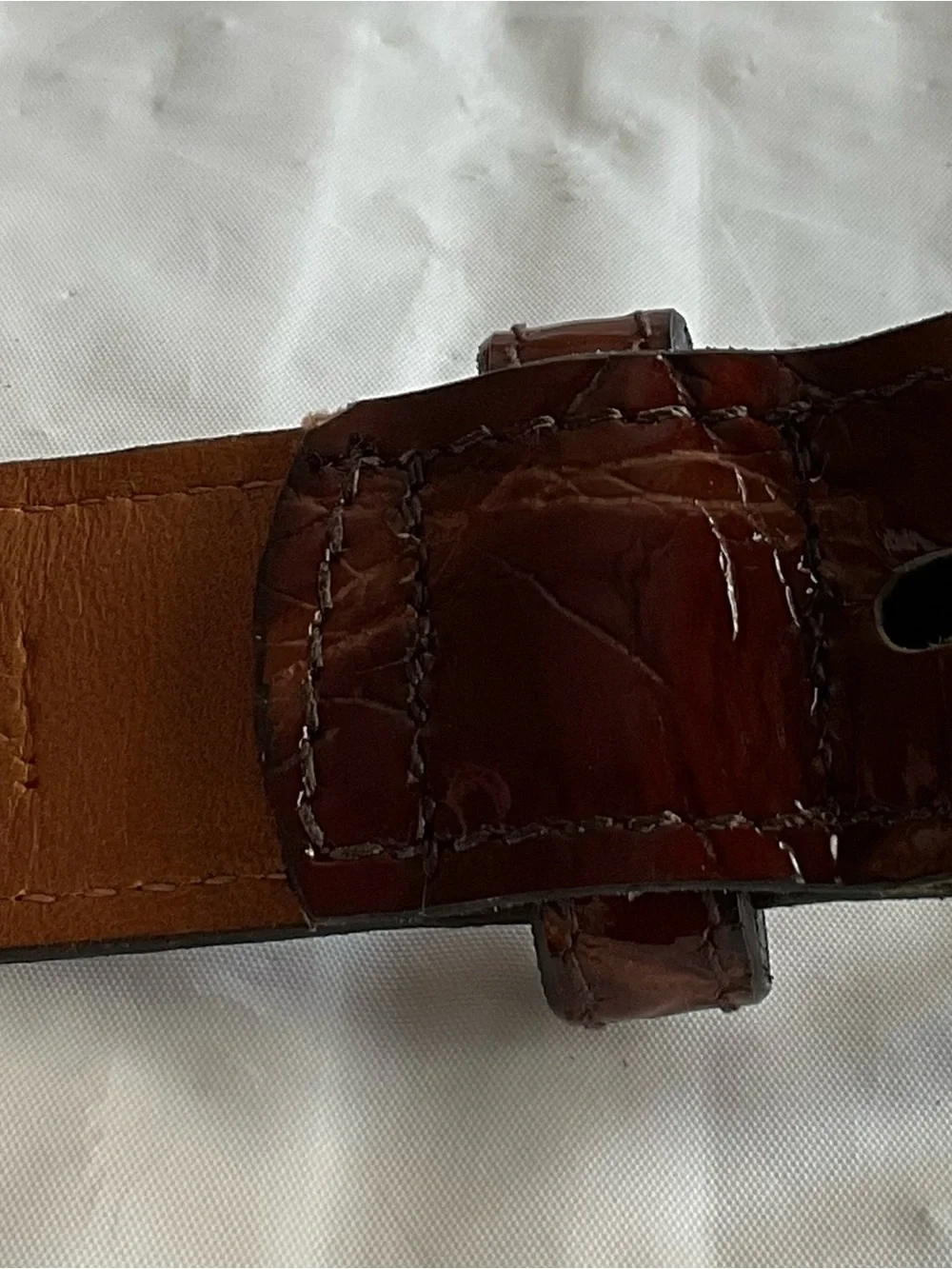 VTG Christian Dior Classic Genuine Leather Glazed Chestnut Alligator Belt- 32”